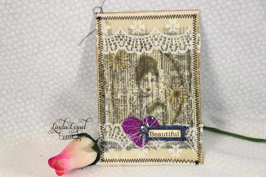 Stamped Lady with Lace Journal Card
