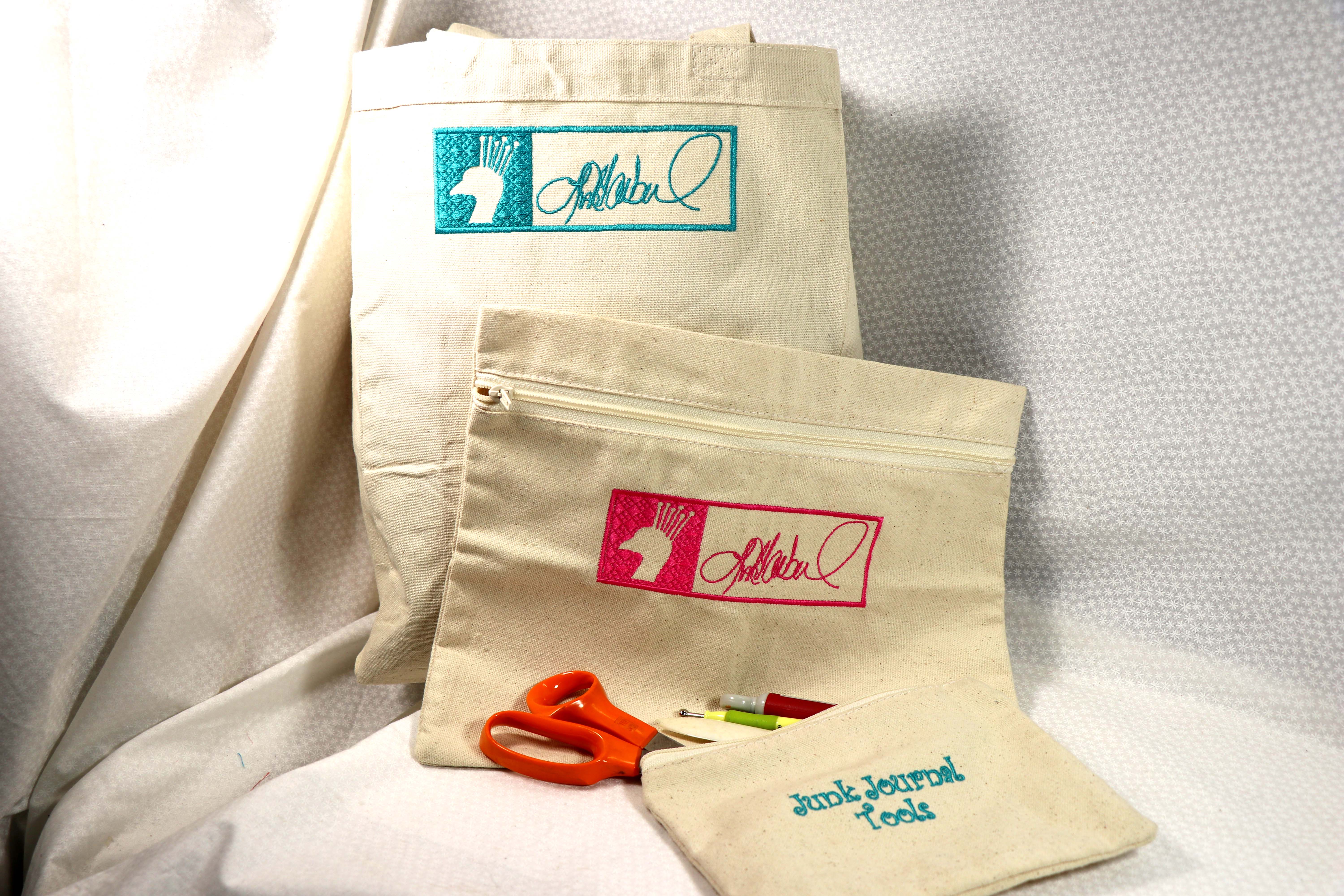 Embroidered Canvas Tote and Zipper Pouches