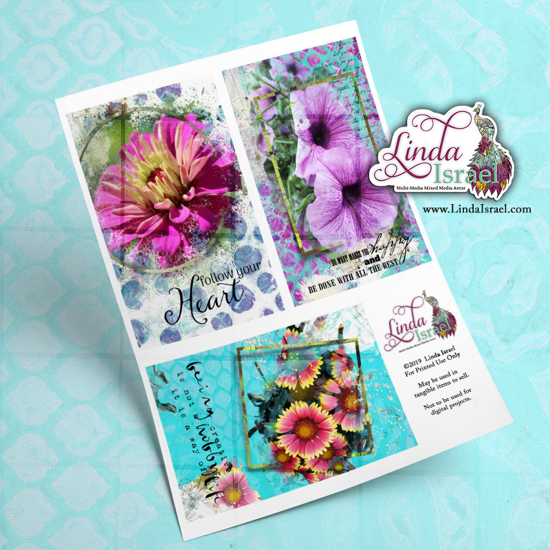 Digital Mixed Media Flower Journal Cards 1
