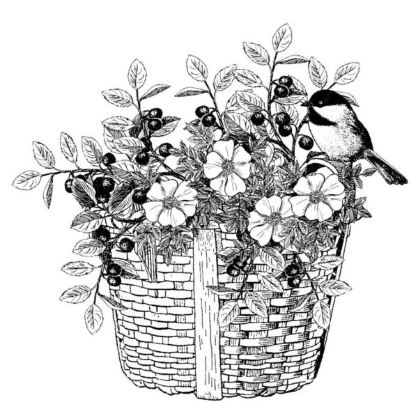 FF705G Flowers in a Basket Rubber Stamp