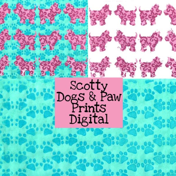 Pink Scotty Dogs And Paw Prints Digital Download