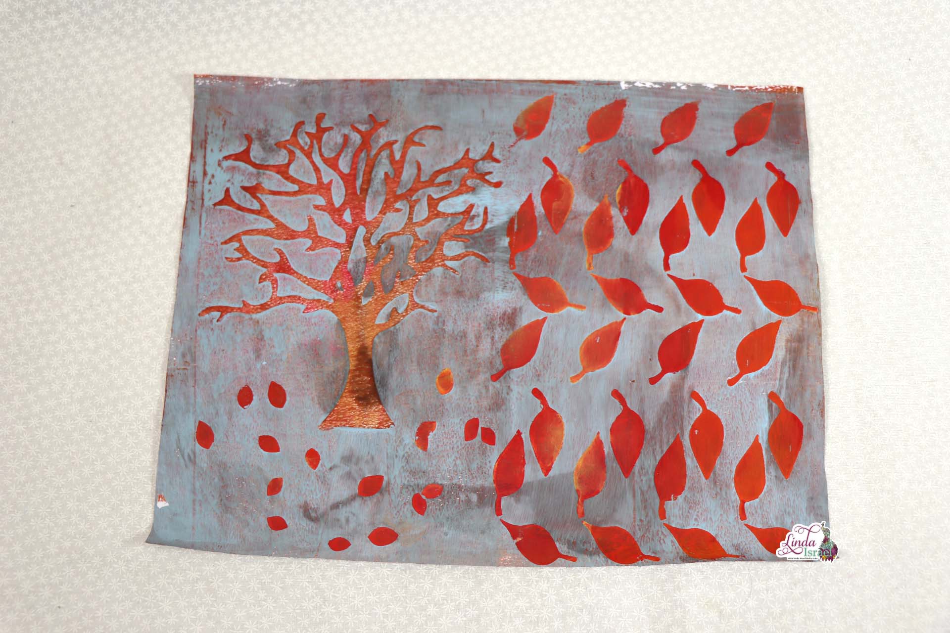 Autumn Tree and Leaves Gel Print Tutorial