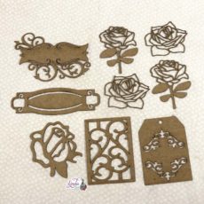 Rose and Label Chipboard Pieces
