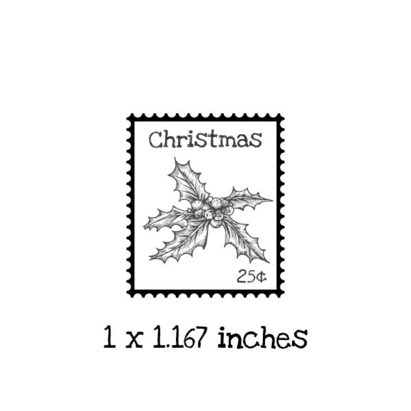 PS114B Holly Leaf Postage Rubber Stamp