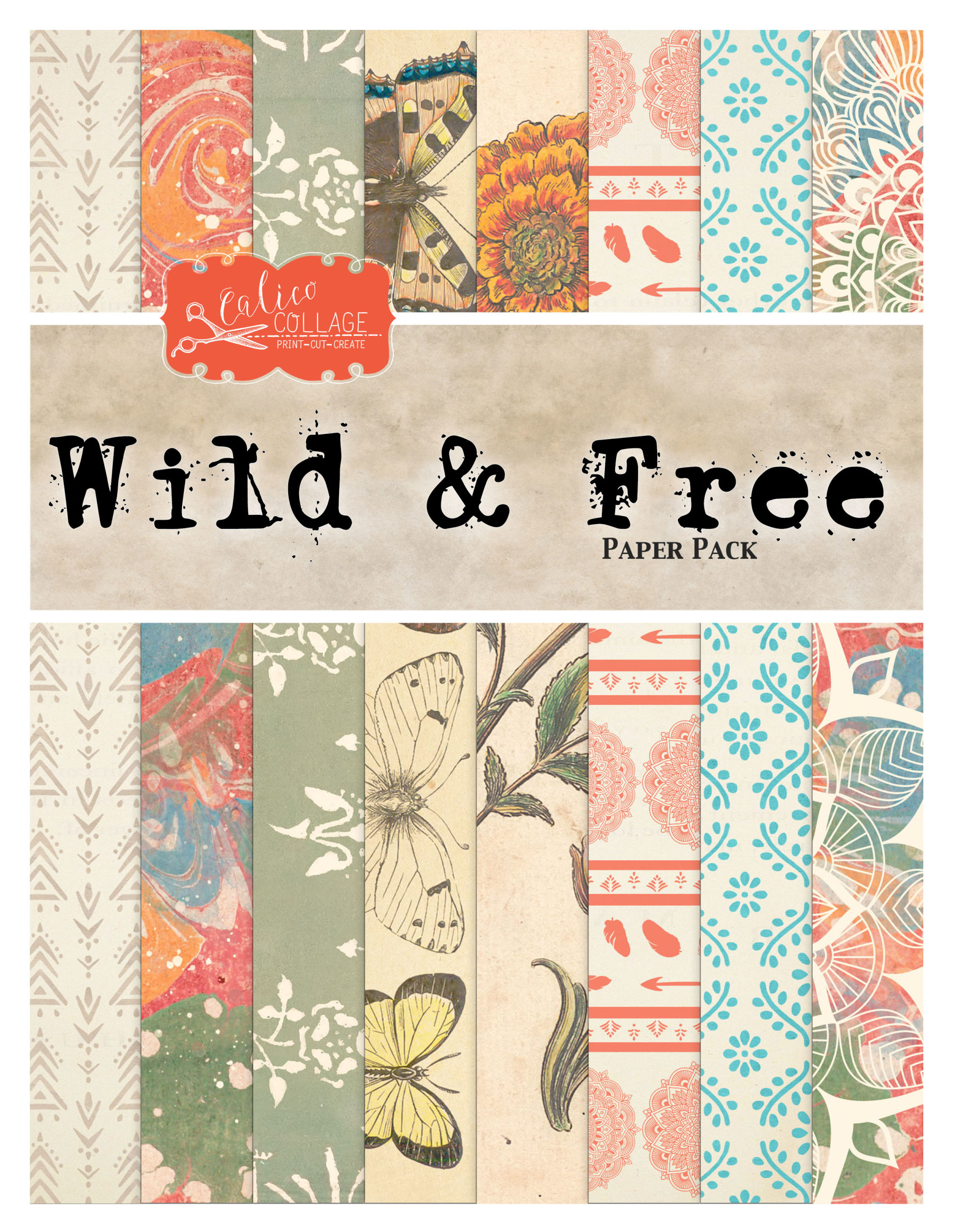 Exclusive Wild and Free Printed Paper Pack is a collection of eight papers that match the Wild and Free Paper Collection. The collection includes a couple of