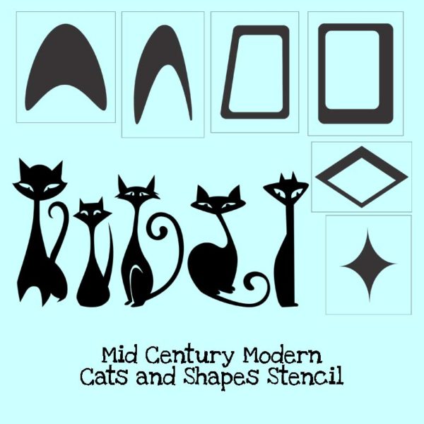 Mid Century Modern Cats and Shapes Stencil