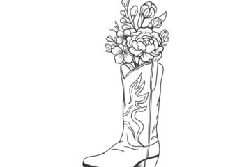 HR211D Boot with Flowers Rubber Stamp